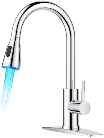 FORIOUS Kitchen Faucets with Pull Down Sprayer, Brushed Nickel, High Arc Single Handle Classic Stainless Steel Sink Faucet 1 or 3 Hole, Suitable for Farmhouse Camper Laundry Rv Bar