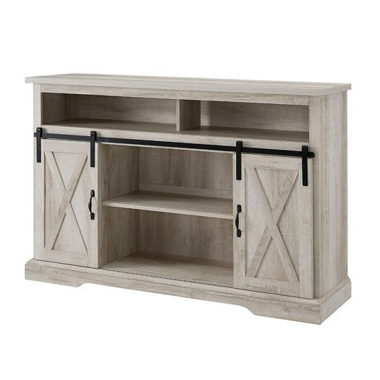 Walker Edison Clayton Farmhouse Sliding Double Barn Door TV Stand for TVs up to 58 Inches, 52 Inch, White Oak