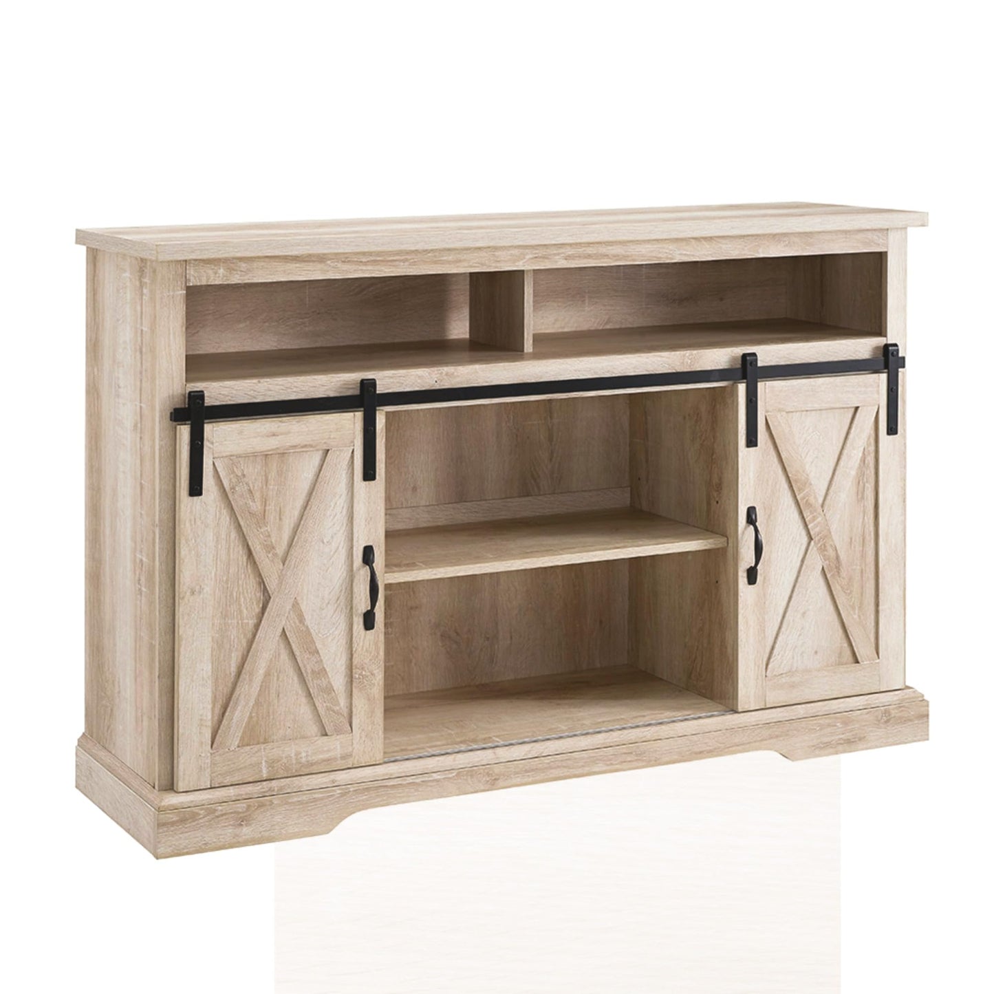 Walker Edison Clayton Farmhouse Sliding Double Barn Door TV Stand for TVs up to 58 Inches, 52 Inch, White Oak