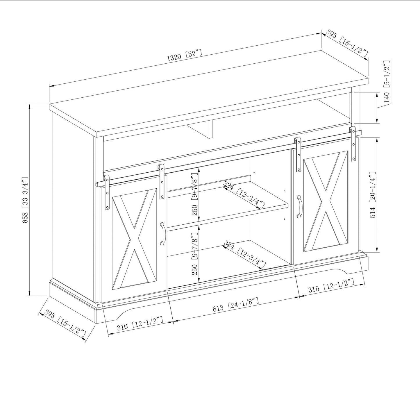 Walker Edison Clayton Farmhouse Sliding Double Barn Door TV Stand for TVs up to 58 Inches, 52 Inch, White Oak