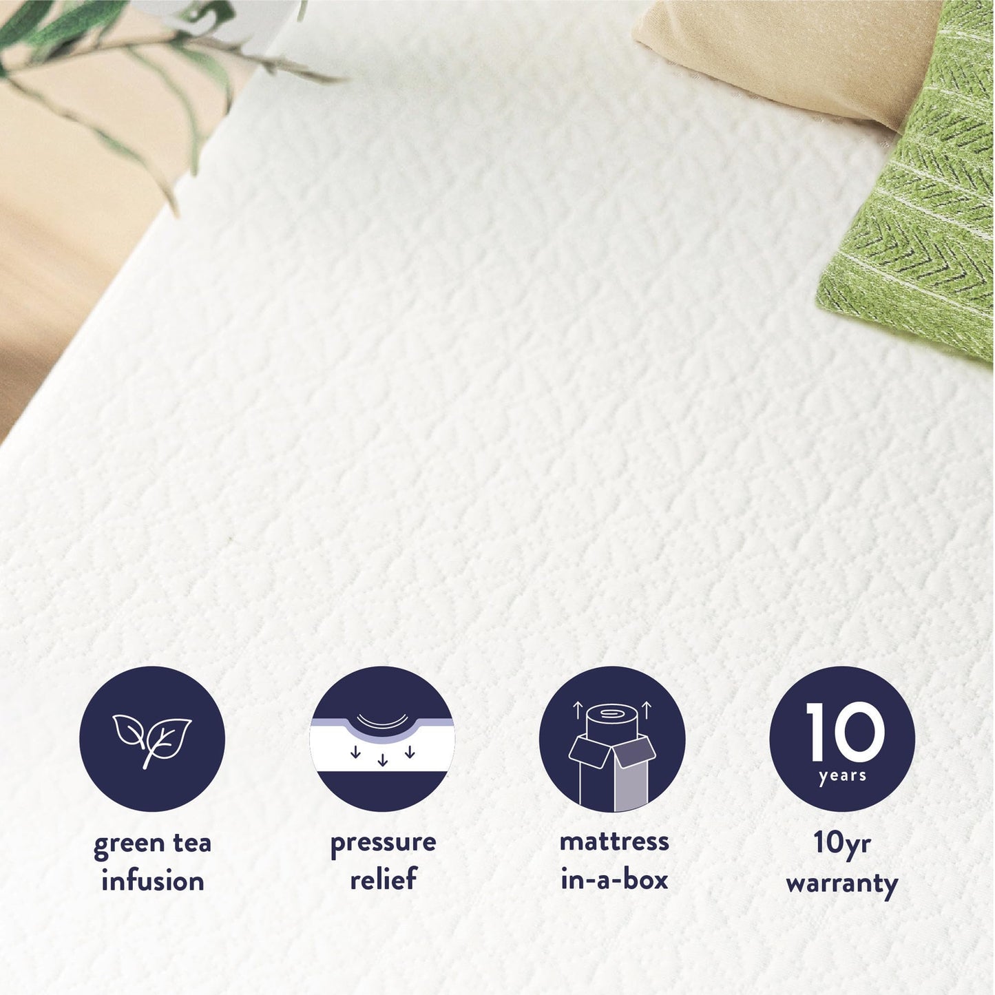 Best Price Mattress 14 Inch Cal King Mattress Bed-In-A-Box, Green Tea Memory Foam, White