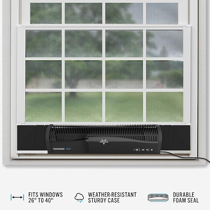 Vornado TRANSOM AE Window Fan with Alexa, 4 Speeds, Reversible Exhaust Mode, Weather Resistant Case, Whole Room, Black