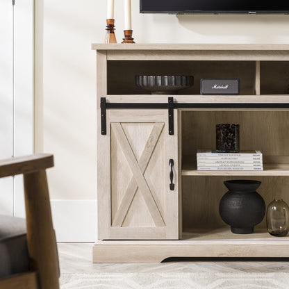 Walker Edison Clayton Farmhouse Sliding Double Barn Door TV Stand for TVs up to 58 Inches, 52 Inch, White Oak