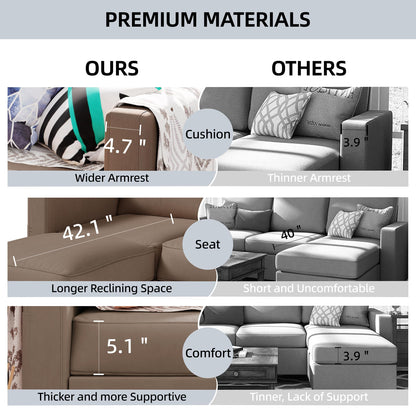Shintenchi Convertible Sectional Sofa Couch, Modern Linen Fabric L-Shaped , 3-Seat Sofa Sectional with Reversible Chaise for Small Living Room, Apartment and Small Space (Chocolate)