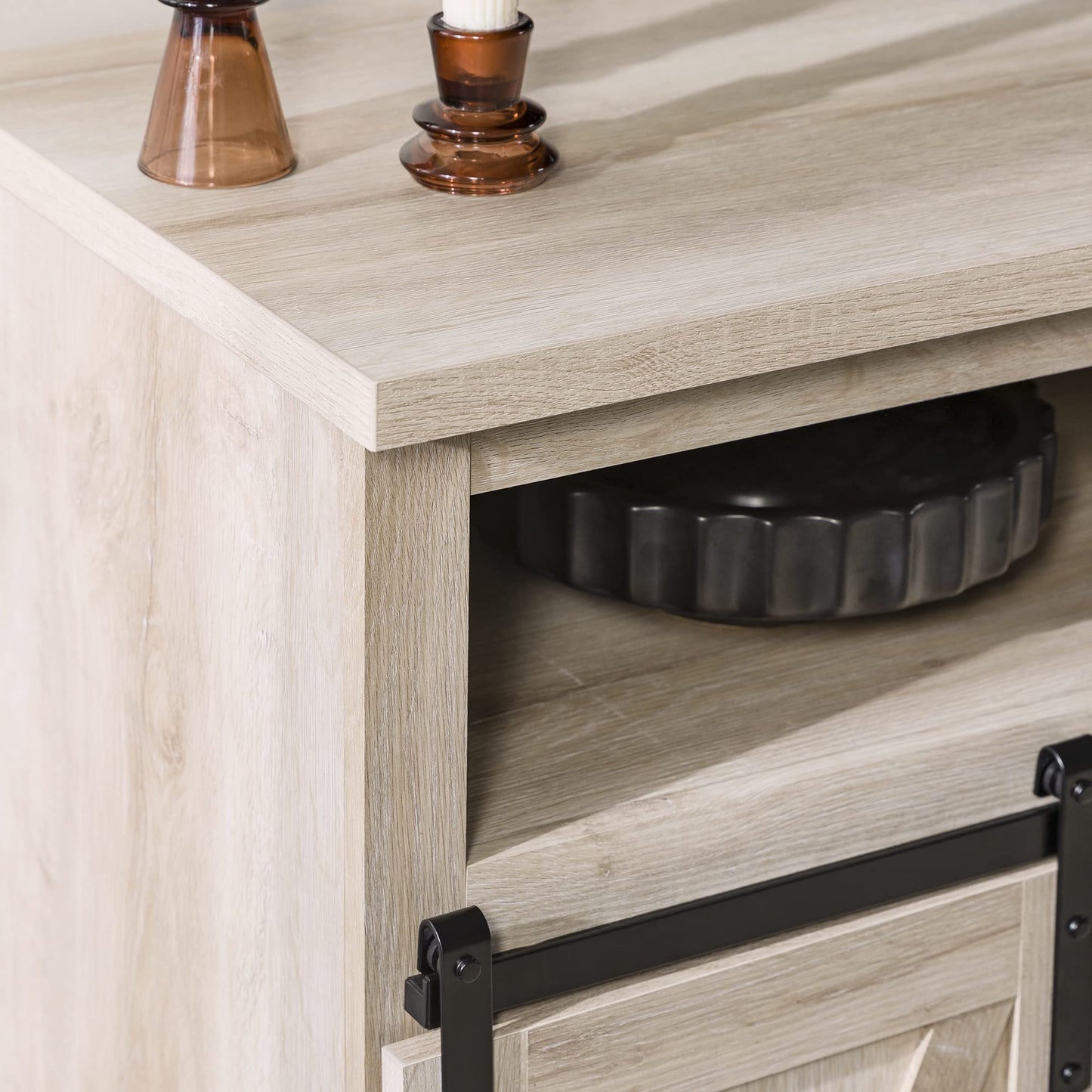 Walker Edison Clayton Farmhouse Sliding Double Barn Door TV Stand for TVs up to 58 Inches, 52 Inch, White Oak