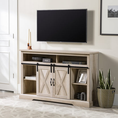 Walker Edison Clayton Farmhouse Sliding Double Barn Door TV Stand for TVs up to 58 Inches, 52 Inch, White Oak
