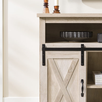 Walker Edison Clayton Farmhouse Sliding Double Barn Door TV Stand for TVs up to 58 Inches, 52 Inch, White Oak