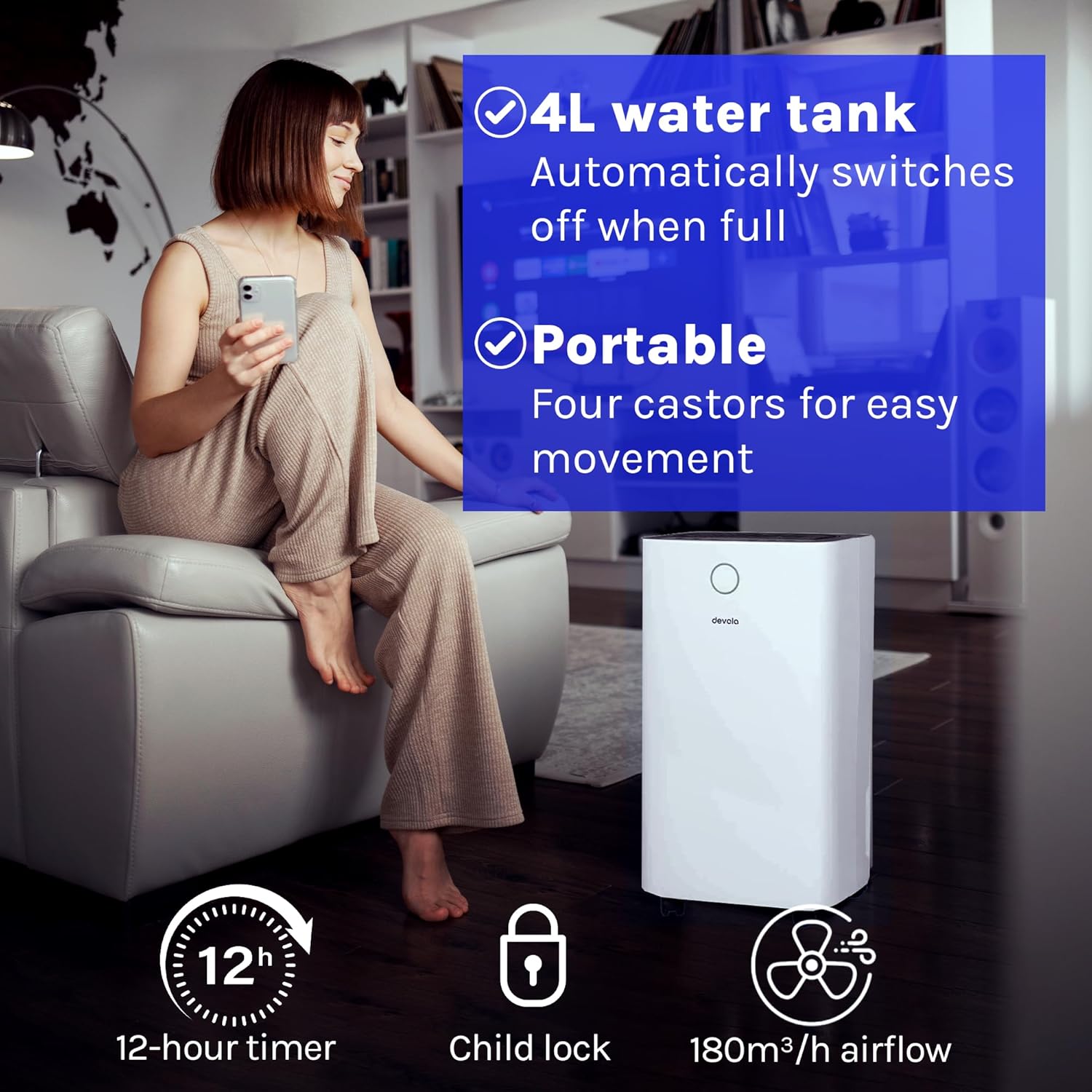 Devola 20L Compressor Dehumidifier & Air Purifier With HEPA Filter - DV20L
